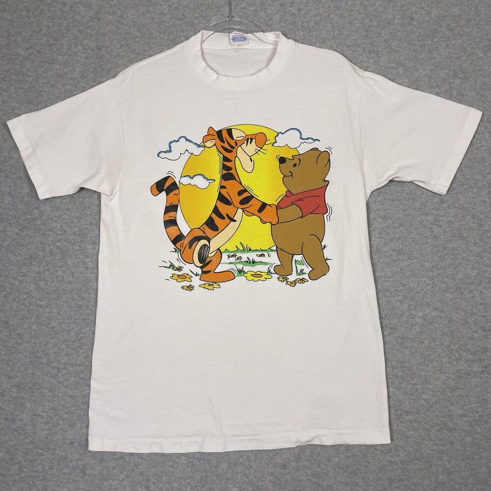 Vintage Disney Shirt Large Winnie The Pooh Tigger Slim Fit 80s 90s
